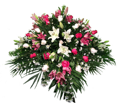 Cubre-ataud Lilis Fisha - Rosas color Blanco y Fiusha.